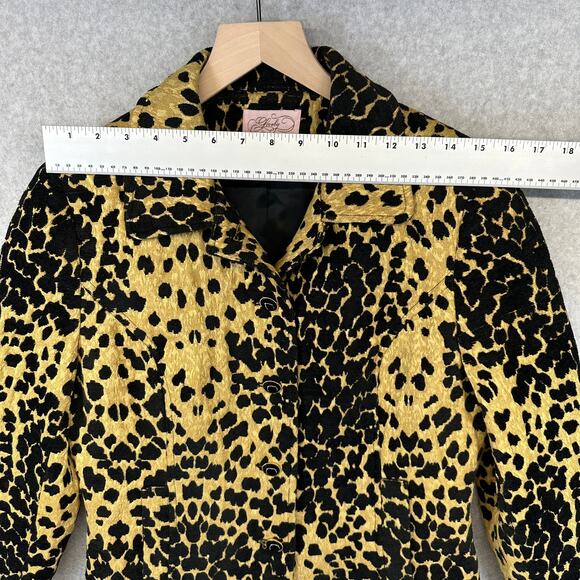 Lovely Jacket Womens Size 12 Tan Black Polyester Blend Leopard Print Button Up - Picture 11 of 13